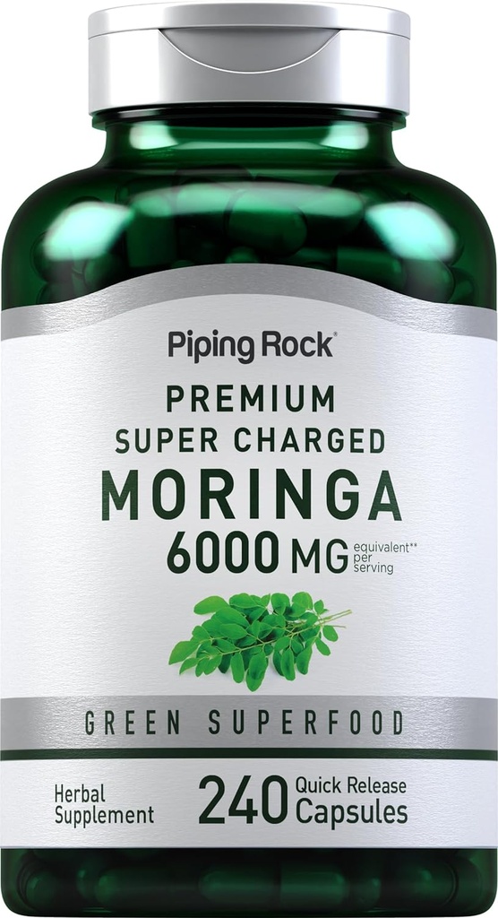 Piping Rock Moringa Oleifera Capsules 6000 mg | 240 Count | Leaf Interd Extract | Herbal Supplement | Non-GMO, Gluten Free