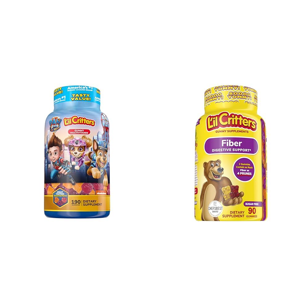 L'il Critters Paw Patrol Gummy Vites Çocuklar için Çokvitamin, 190 Gummies ve L'il Critters Fiber Gummy Supplement for Kids, 90 Gummies