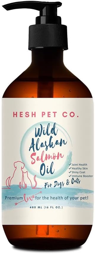 Immune & Heart Health için Premium Wild Alaskan Salmon Oil for Dogs & Cats 16oz Skin & Coat Natural Liquid Food Supplement for Pets, Fish Oil, Omega 3, EPA + DHA Fatty Acids for Common Function, Immune & Heart Health!