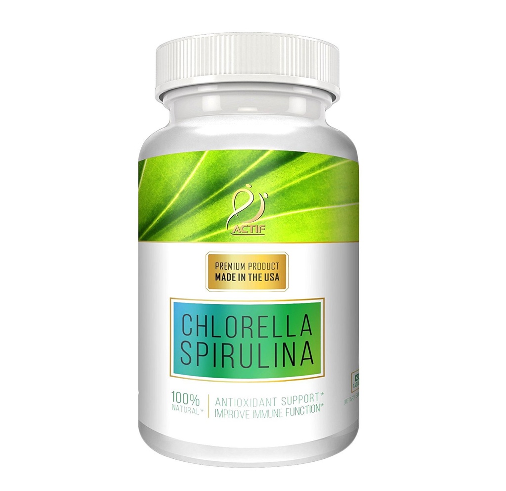 ACTIF 100% Ocean Temiz Organik Klorella ve Spirulina, Non-GMO, Best Detox ve Vegan Diyet Supplement, ABD'de Yapıldı - 120 Tablet