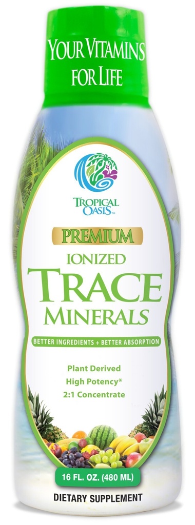 Tropical Oasis - Premium Ionized Plant Based Trace Minerals Liquid Formula- 74 απαραίτητα ορυκτά σε υγρή μορφή για έως 96% απορρόφηση - 16 oz, 32 μερίδες