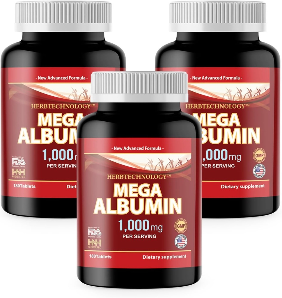 Dr.K&C HNHusa Mega Albumin Protein 1000mg 540 Tablets Healthy Kidney Liver Function Wellness Overall Health Support Energy Life Balance Supplement 180tabs 3pk