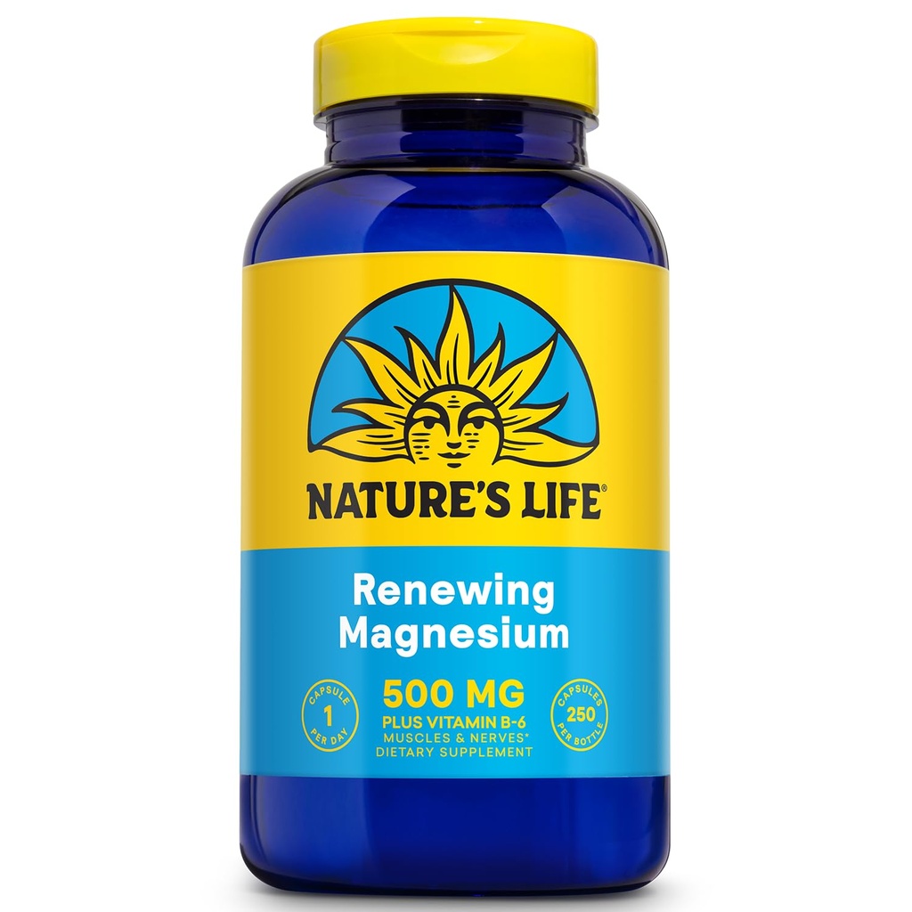 Natures Life Renewing Magnezyum 500 mg - Citrate, Malate, Oksit Plus Vitamin B-6 - Muscles and Nerves Support - Lab  Valid (250 Hizmet, 250 VegCaps)