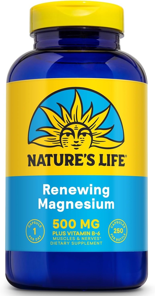 Natures Life Renewing Magnezyum 500 mg - Citrate, Malate, Oksit Plus Vitamin B-6 - Muscles and Nerves Support - Lab  Valid (250 Hizmet, 250 VegCaps)