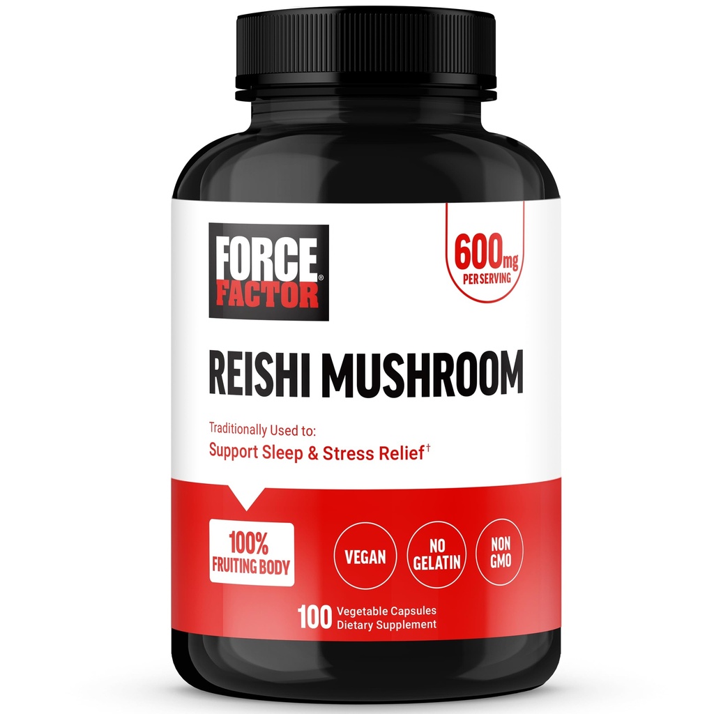 Force Factor Reishi Mushroom Supplement, Stress Relief Supplement and Sleep Support Supplement Made with Reishi Mushroom Extract, Vegan, No Gelatin, Non-GMO, 100 Vegetable Capsules