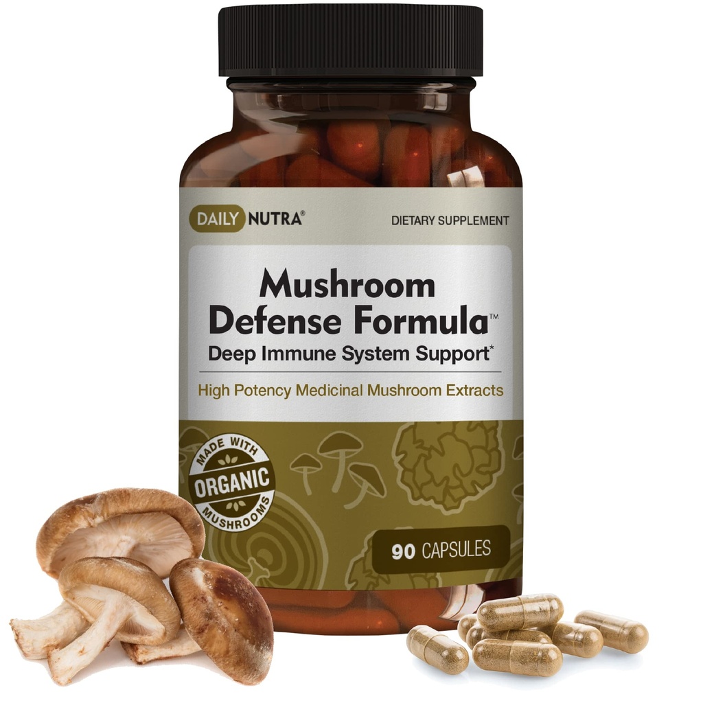 DailyNutra Mushroom Defense Formula - Immune Support Supplement | Organik Mushrooms, Hot Water Extracted - Reishi, Chaga, Maitake, Shiitake & Türkiye Tail (90 Capsules)