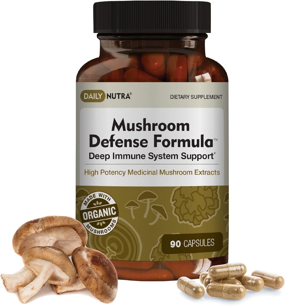 DailyNutra Mushroom Defense Formula - Immune Support Supplement | Organik Mushrooms, Hot Water Extracted - Reishi, Chaga, Maitake, Shiitake & Türkiye Tail (90 Capsules)