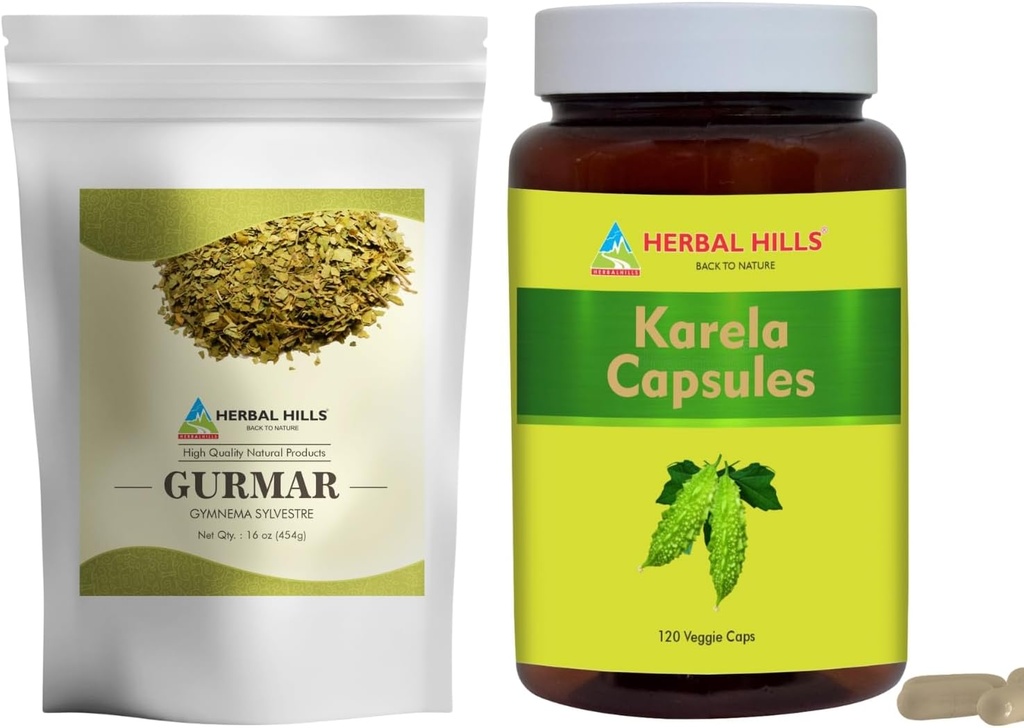HERBAL HILLS Gurmar Τσάι σε σκόνη και κάψουλες Karela Συσκευασία 2 Combo