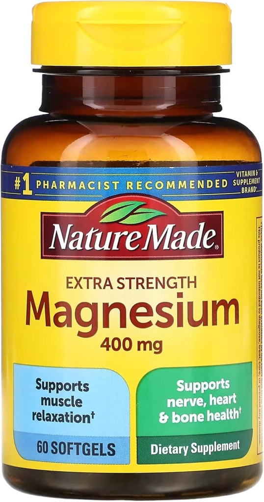 Nature Made Extra Strength oxide μαγνήσιο 400 mg, συμπλήρωμα διατροφής για τους μυς, τα νεύρα, τα οστά και την καρδιά Υποστήριξη, 60 Softgels,