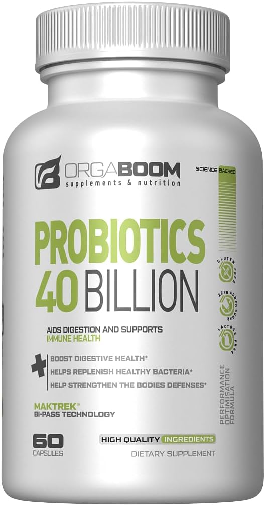 Probiyotik 40 Milyar CFU 4 Strains + Prebiyotik - Destekler Digestive Health & Immunity - Constipation, Diarrhea, Bloating - Gluten-Free, Non-GMO - Amerika'da Yapıldı - 60 Capsules