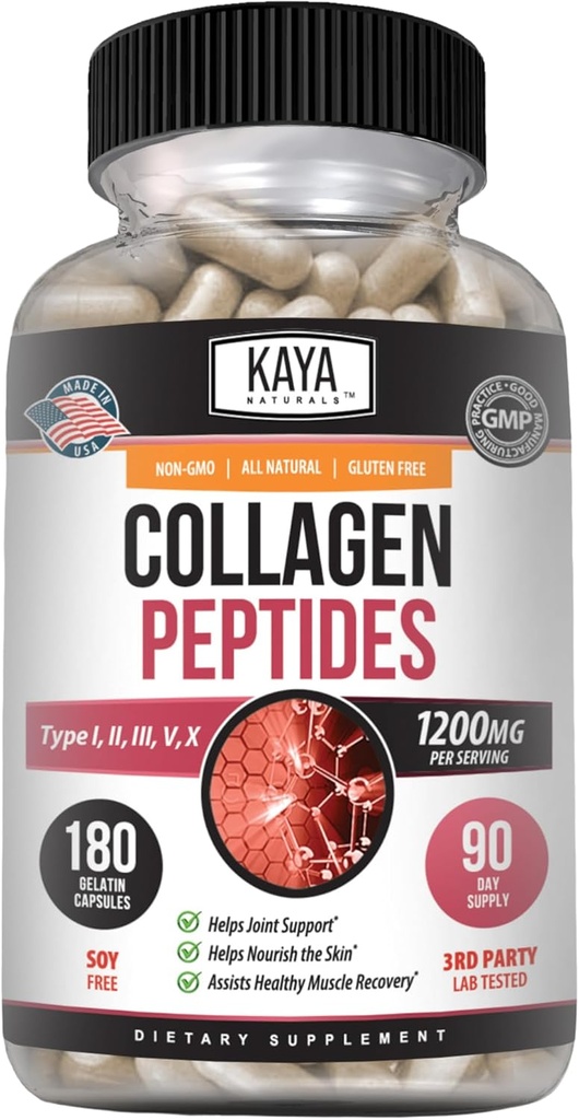 Kaya Naturals Multi Collagen, Komplek Toz Kadınlar ve Erkekler için, Tipler I, II, III, V & X | 180 Capsules
