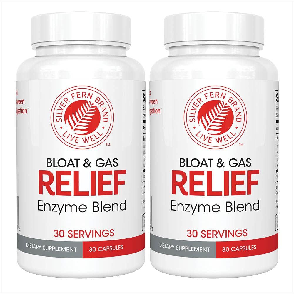 Silver Fern Bloat & Gas Relief Digestive Enzyme - 2 Şişe = 60 Hizmet - FSUNAP & Bloating Digestion Supplement with Tolerase L, Pectinase & More (2 Şişe)