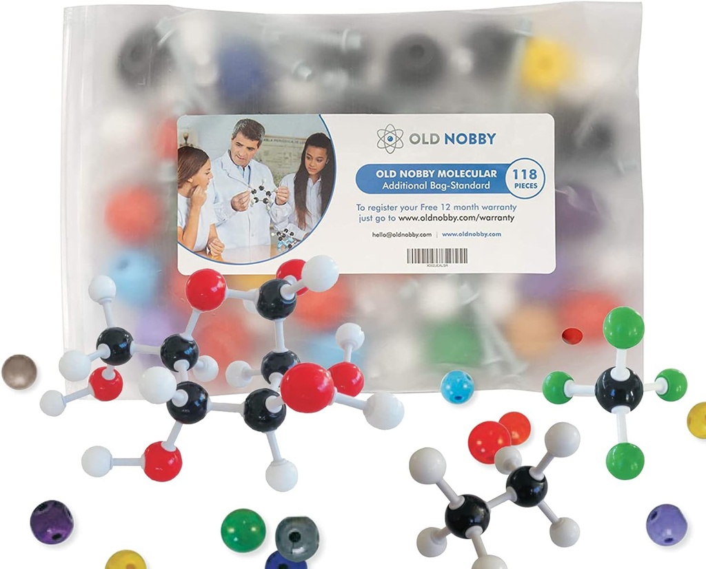 Old Nobby 118-Piece Supplementary Chemistry Molecular Model Kit - Build 3D Structures for Study, Teaching and Lab Use - Durable Atoms and Bonds, Easy Assembly with Portable Storage Case