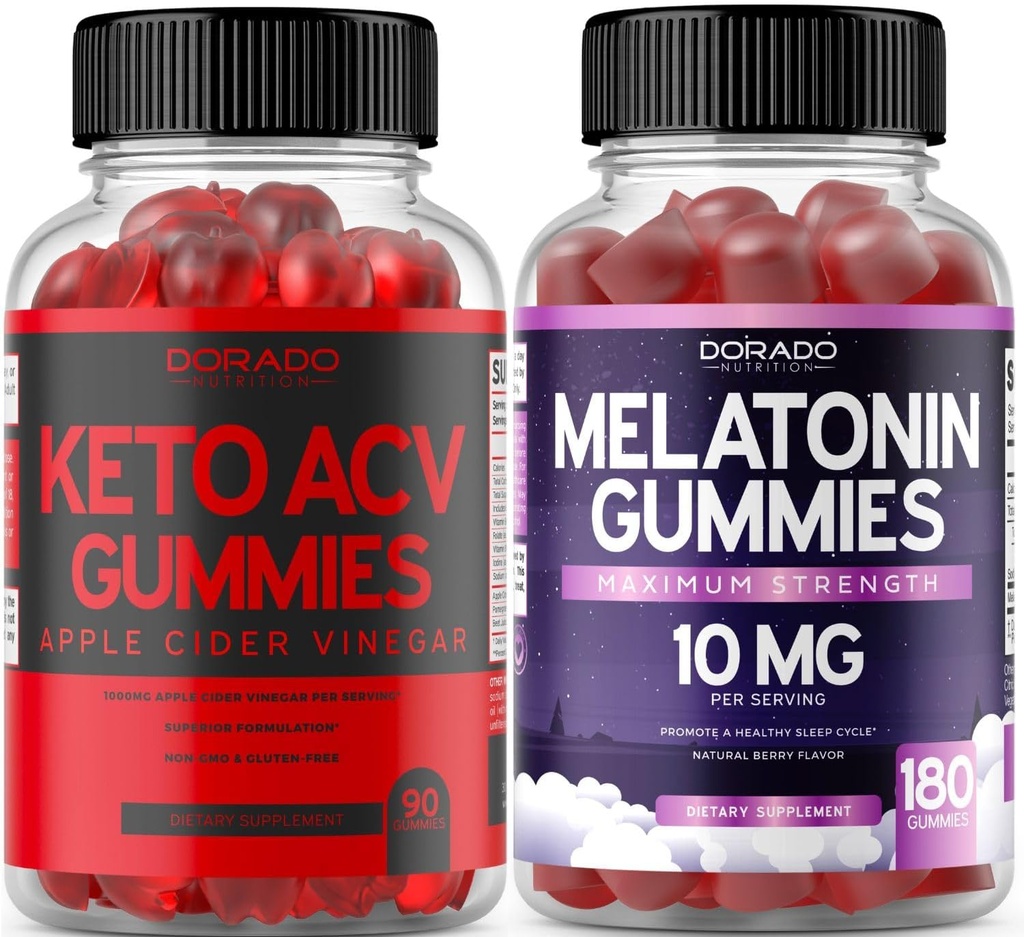 Keto ACV Gummies Advanced Kilo Kaybı (90 Count) - Sağlıklı Digestion & Metabolism - Yetişkinler için Melatonin (180 Kont) - Quick Dissolve Melatonin 20 mg Gummies - Non GMO, Vegan & USA Made
