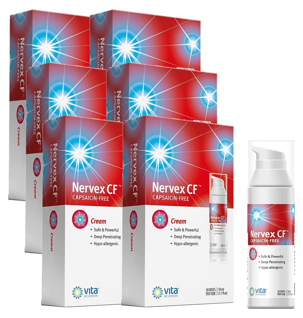 Vita Sciences Nervex CF Neuropathy Relief for Hands and Feet - Ισχυρή Κρέμα Formula for Burning, Tingling, Numbness - with Arnica, B12, B1, B5, B6, E, MSM, Aloe, and Coconut Oil Base - Συσκευασία των 6