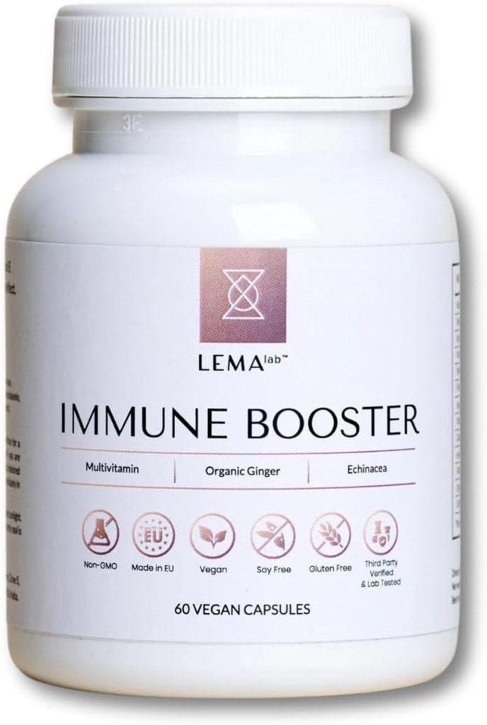 LEMAlab Immune Booster – 60 Vegan Capsules – B-Complex, Vitamin C & E, Organic Ginger & Echinacea – Antioxidant Formula – Supports Immune Function & Energy Metabolism