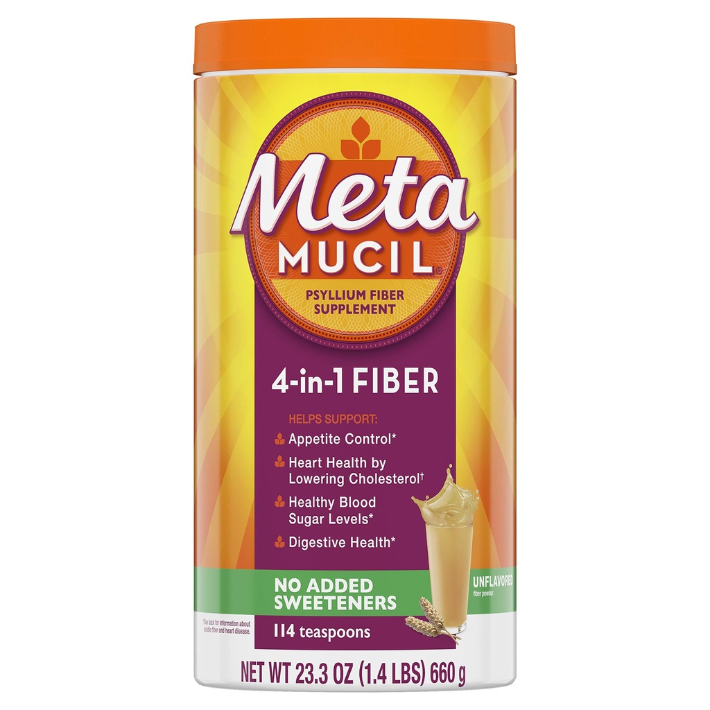 Metamucil Fiber, 4-in-1 Psyllium Fiber Supplement, Sugar Free Toz, Unflavored Drink, 114 Hizmet (Pazar Mayıs Vary)