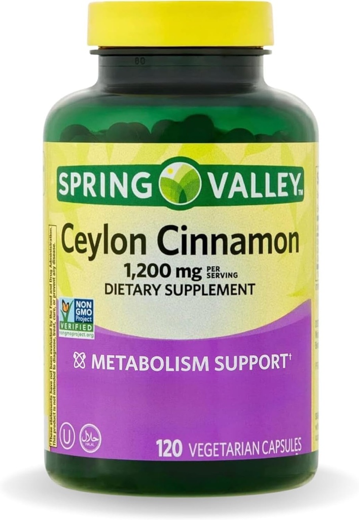 Spring Valley Ceylon Cinnamon Capsules 1200 mg Capsules, Support Metabolism * 120 Count | Non-GMO & Gluten Free Pills (Paket 1)