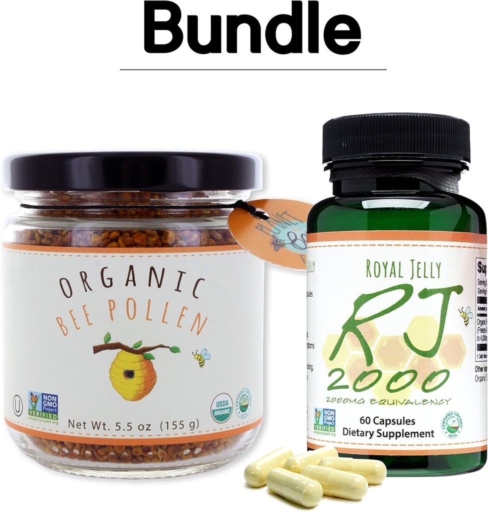 Greenbow Organik Arılar -% 100 USDA sertifikalı Organik, Pure, Natural Bee Pollen - Superfood Proteinler, Vitaminler ve Mineraller - 155g Royal Jelly 2000 mg 60 caps