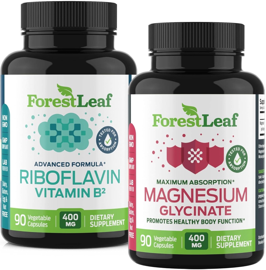 OrmanLeaf Riboflavin & Migraine Supplement - Riboflavin 400 mg for Headache Relief - Ultimate Magnezyum Glycinate Sche with B2 Vitamin 400 mg for Headache Migraine Relief Capsules