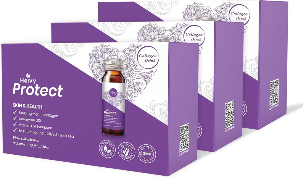 Heivy Liquid Collagen, Collagen Drink, Marine Collagen, Collagen Liquid for Women for Energy Booster, Antioxidants, Detoxify, 1,69 Fl Oz (Pack of 30), Collagen Drink for Protecting