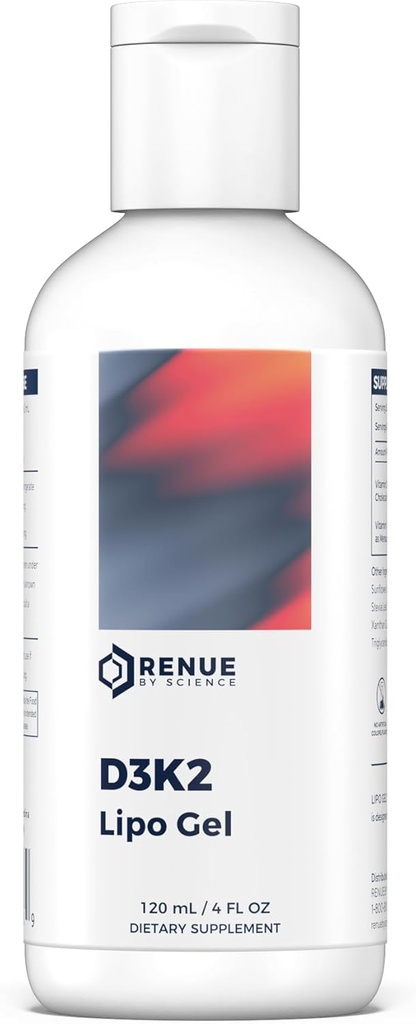 Renue By Science Vitamin D3 K2 Gel | High Strength Liposomal D3 K2 Supplement | 120 ml D K2 Gel - 2500IU D3 & 200 Find C2 in the USAMO & Allergen Free | Made in the USA