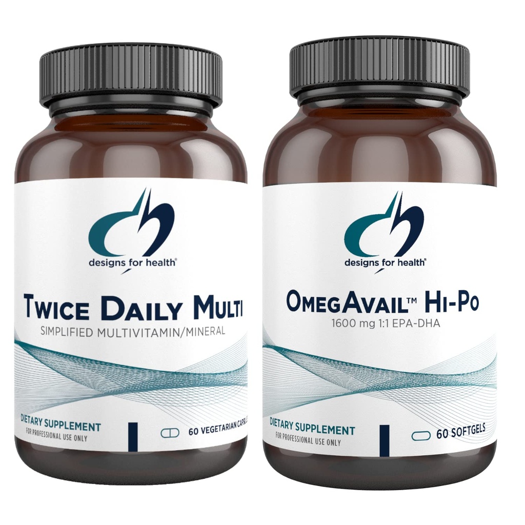 Designs for Health Fish Oil + Multivitamin Bundle - OmegAvail Hi-Po (60 Softgels) EPA DHA TG Omega-3 με δύο φορές ημερησίως Multi (60 κάψουλες) Premium Multivitamin/mineral με ενεργές βιταμίνες Β