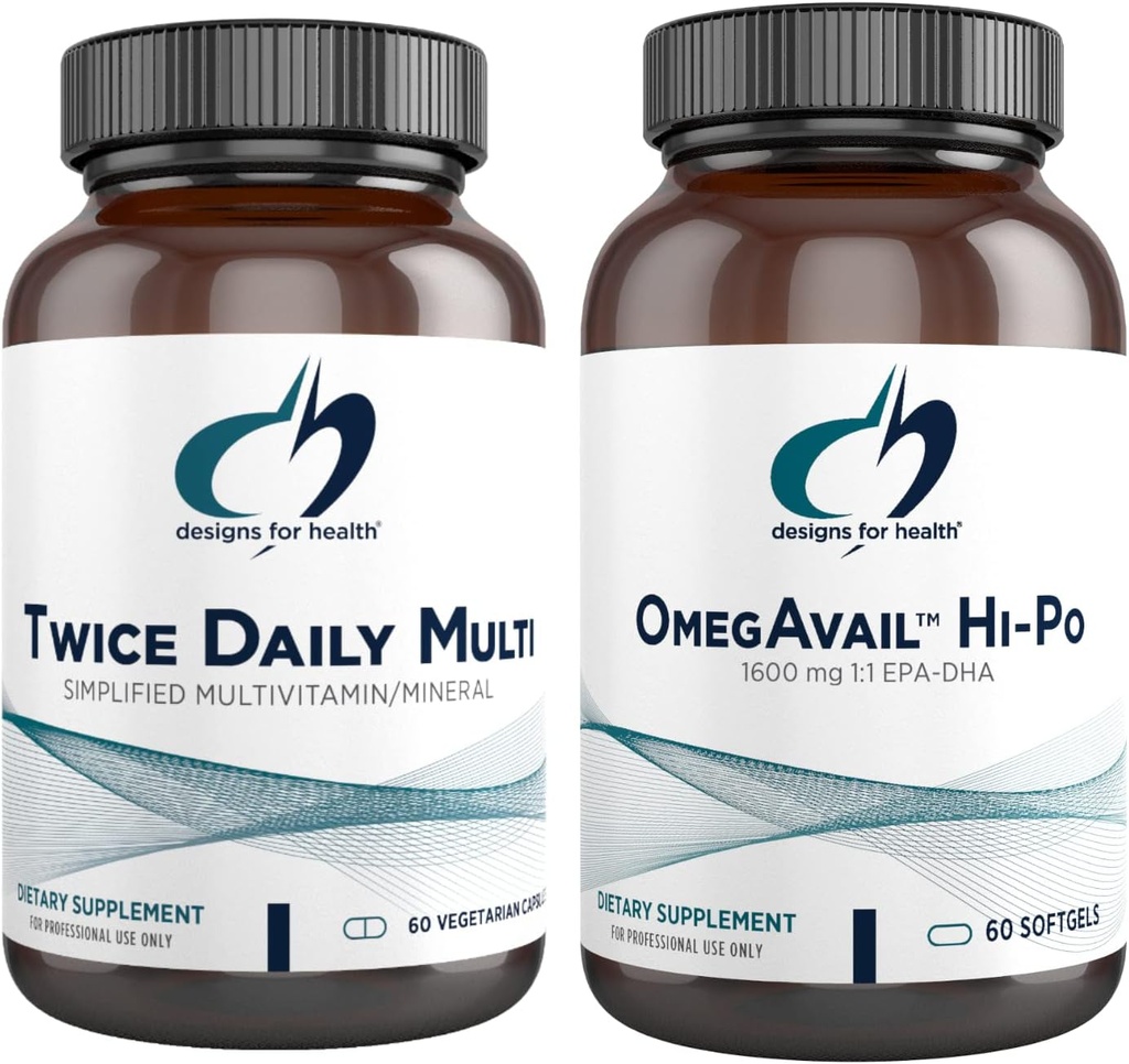 Sağlık Balık Yağı için Tasarımlar + Multivitamin Sche - OmegAvail Hi-Po (60 Softgels) EPA DHA TG Omega-3 iki Günlük Multi (60 Capsules) Premium Multivitamin/Mineral with Active B Vitamins