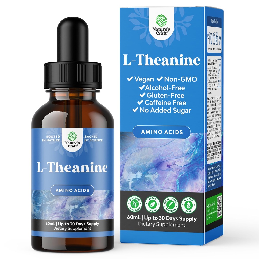 Natures Craft High Abxia L-Theanine Liquid Drops - Nootropic Focus Supplement with L Theanine 200 mg Per Service and Chamomile Extract - Supplement for Yetişkinler and Kids Relaxation and Focus - 2oz