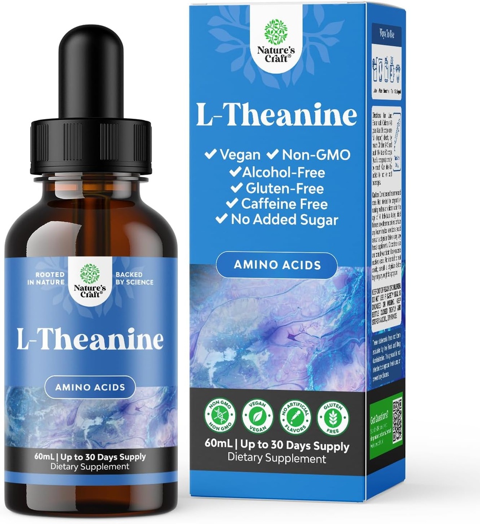 Natures Craft High Abxia L-Theanine Liquid Drops - Nootropic Focus Supplement with L Theanine 200 mg Per Service and Chamomile Extract - Supplement for Yetişkinler and Kids Relaxation and Focus - 2oz