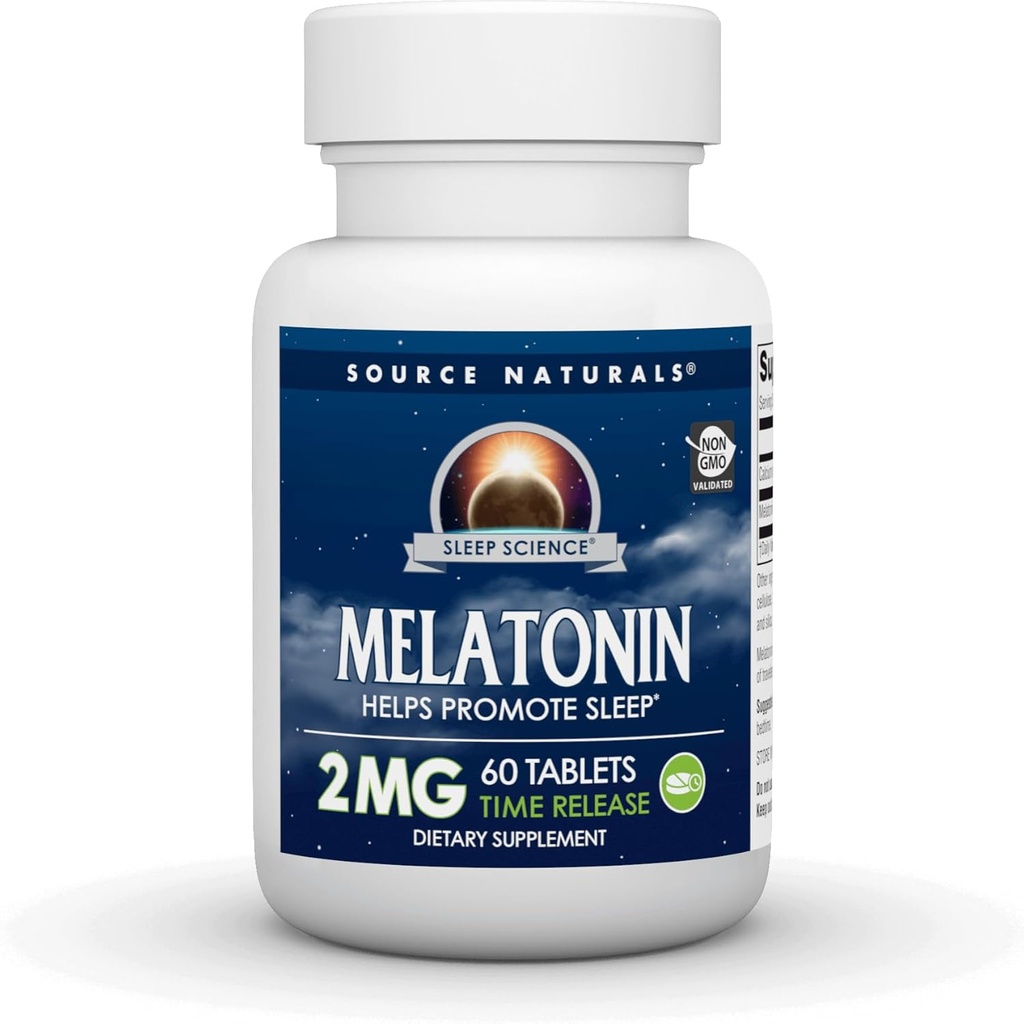 Source Naturals Melatonin, Sleep'ı teşvik etmeye yardımcı olur*, 2 mg - 60 Time-Released Tabletler