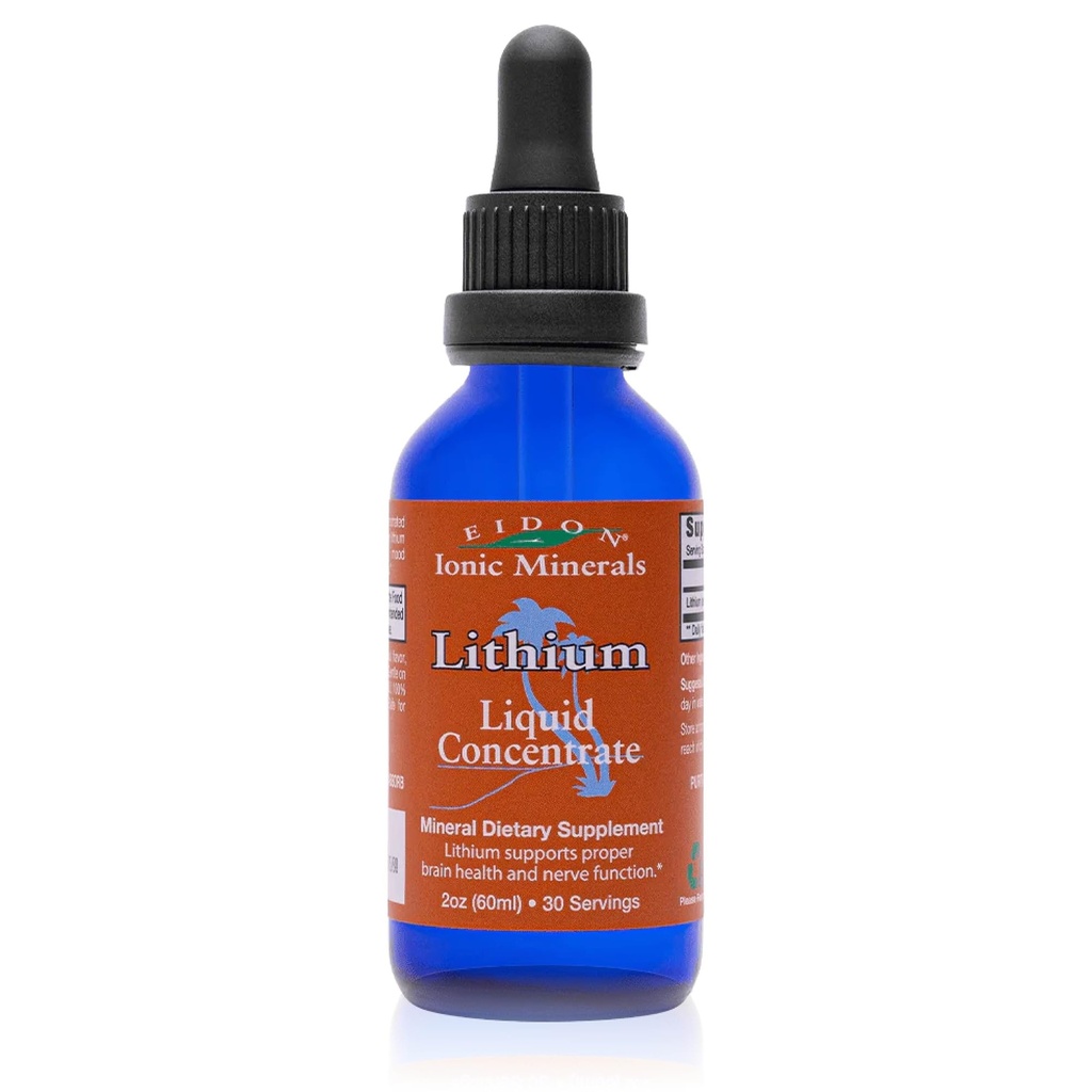 Eidon Ionic Minerals Liquid Lityum - Lityum Chloride Drops Supplement, Minerals Drops for Water, Brain Health, Support Cognition, Assist in B12 ve Folate Transport, 2 oz.