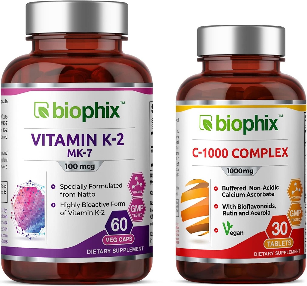 Biophix Vitamin K2 MK-7-100 mcg 60 - Ücretsiz C-1000 30 Tablet - Güçlü Bones Immune Health