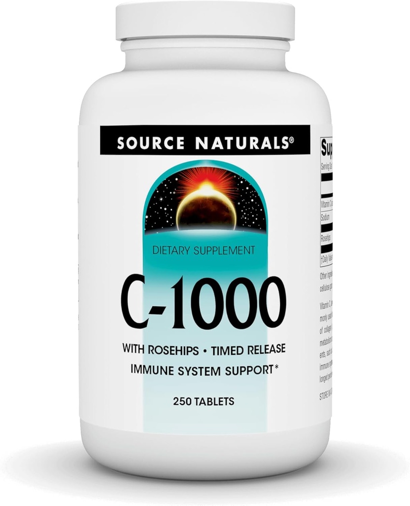 Source Naturals C-1000, Rose HIPS 1000 mg for Immune System Support - 250 Zaman Yayın Tabletleri