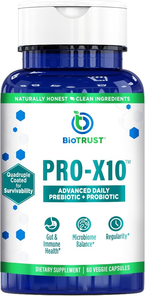 BioTrust Pro-X10 2.0 Probiotic Supplement - Probiotics for Digestive Health with Prebiotics - Υποστήριξη ανοσοποιητικού συστήματος και GI Health - Χωρίς γλουτένη, σόγια και γαλακτοκομικά, μη ΓΤΟ - 60 κάψουλες
