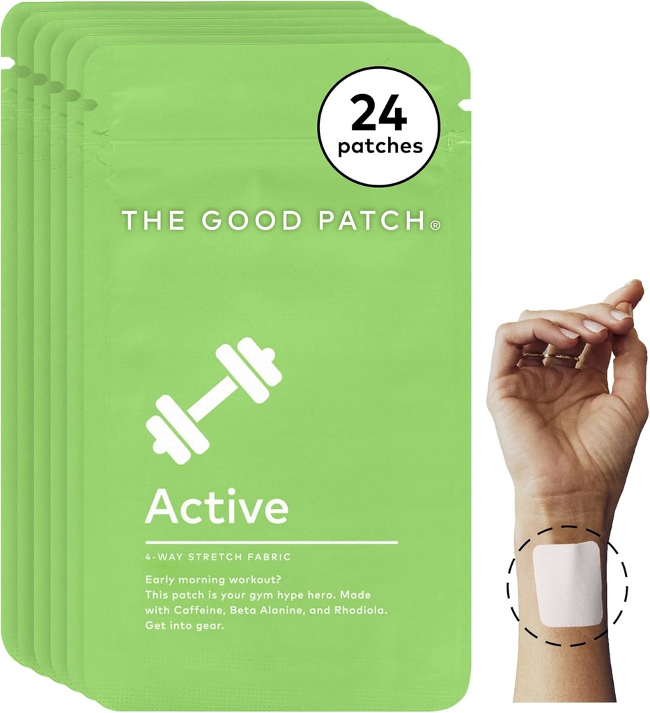 Good Patch Active Patch, Energy Support, Natural Patch with Caffeine, Beta Alanine, Rhodiola, Plant Powered Wearable Wellness, Sustained release (24 Total Patches)