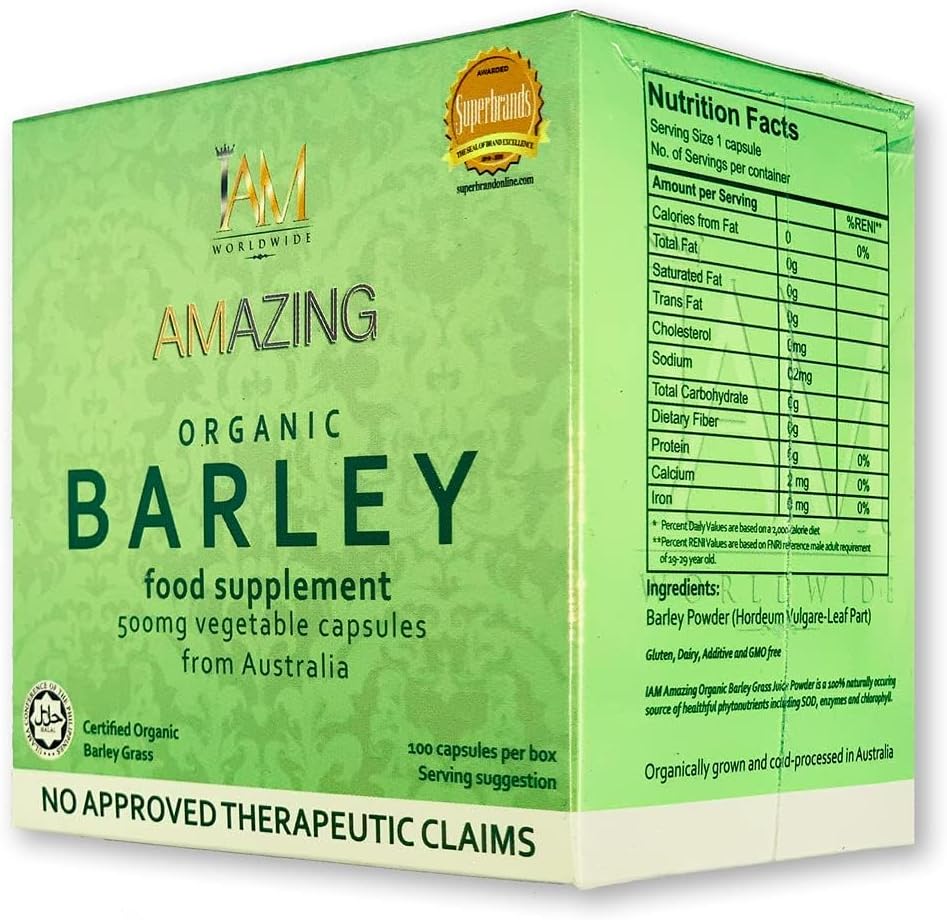 IAM WORLDWIDE Amazing Organic Barley Capsule from Australia 100 Capsules x 500 mg
