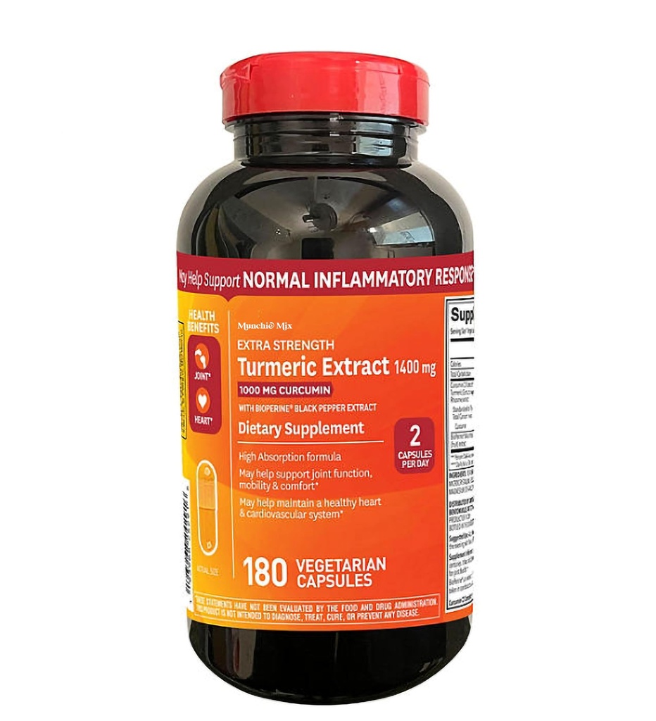 Güçlü Turmeric Extract Vegetarian Capsules (1400 mg., 180 ct.)