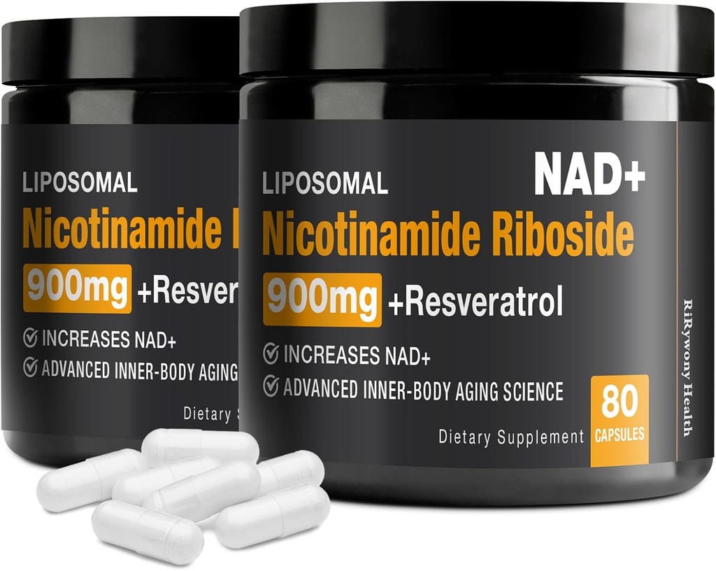 NAD Supplement - NAD+ ile Nicotinamid Riboside (NR) ve Resveratrol Quercetin 900 mg Pure Organic NAD Plus for Cellular için Sağlıklı Ağlama Beyin Fonksiyonu (2 Paket)