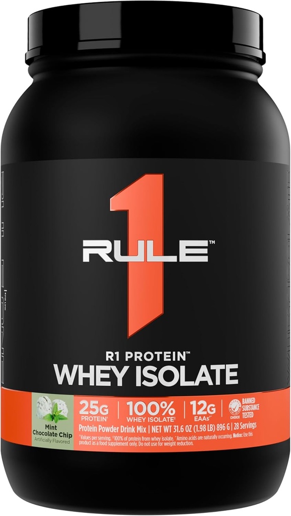 Kural 1 R1 Protein Whey Isolate - 25g protein & 6g BCAA, Workout Recovery (2 Pounds*, Mint Chocolate Chip) için izolasyonlu ve Hydrolyzed Kaynaklardan Özel olarak