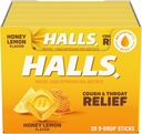 HALLS Cough ve Throat Relief Honey Lemon Cough Drops, 9 (180 Total Drops) 20 Sticks