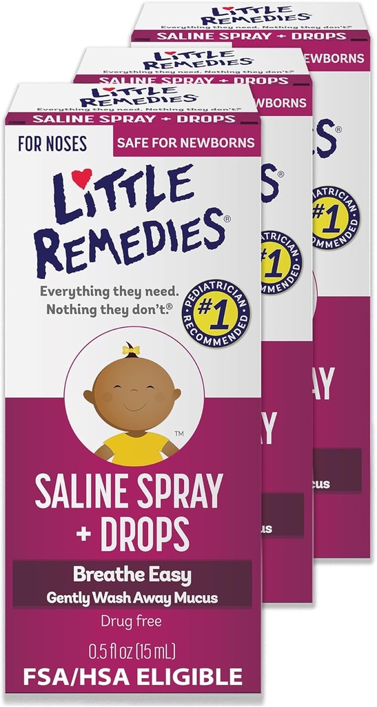 Little Remedies Sterile Baby Saline Nasal Mix ve Drops, Newborns to Relieve Thingsy and Kuru Nos, 0,5 Fl Oz, 3 Paket