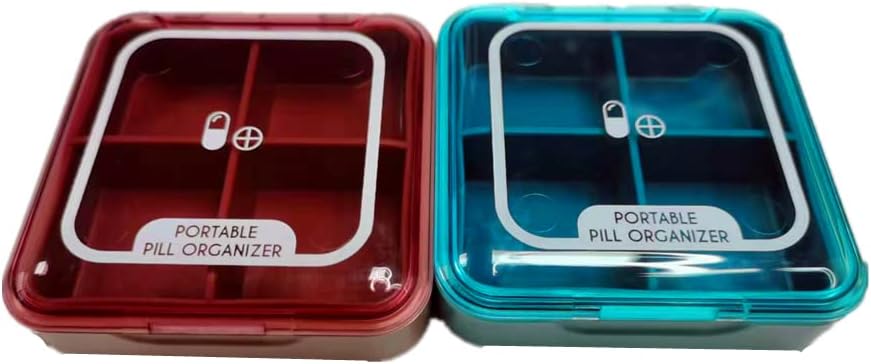 Pill Organizer, CSGTSWGS Travel Pill Box Portable Travel Pill Case Premium 4 Compartments Daily Small Pill Box Pill Container for Purse for Vitamin, Cod Liver Oil Medication (Pink&Blue 2PCS)