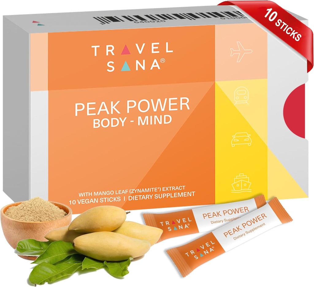 Peak Power | Seyahat Performansı Yenilikçi | Boosts Focus, Energy & Cognitive Function while Traveling | Caffeine-Free | Mango Leaf Extract (Zynamite) | Hızlı Teklif | 10 Sticks