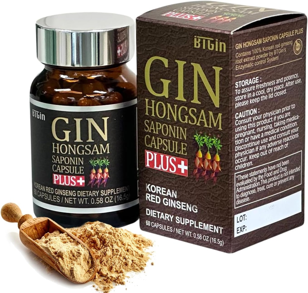 Koreli Red BTC [Gin HONGSAM] 60 Capsules - Premium Anti Aging Supplements - Boost Energy | Immune | Kadınlar ve Erkekler için Bellek