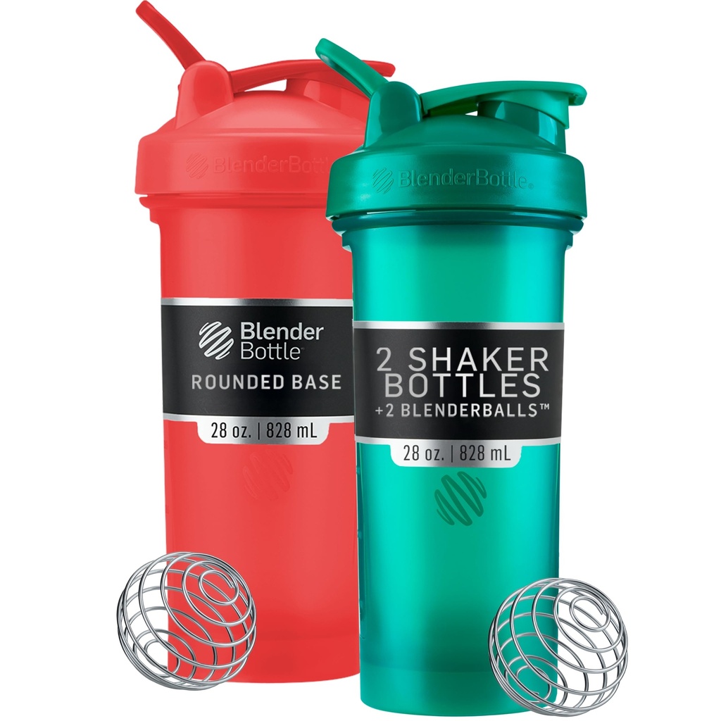 BlenderBottle Classic V2 Shaker Şişe Protein Shakes ve Pre Workout, 28-Ounce (2 Pack), Red, Green