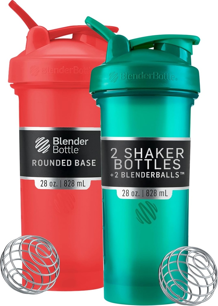 BlenderBottle Classic V2 Shaker Şişe Protein Shakes ve Pre Workout, 28-Ounce (2 Pack), Red, Green