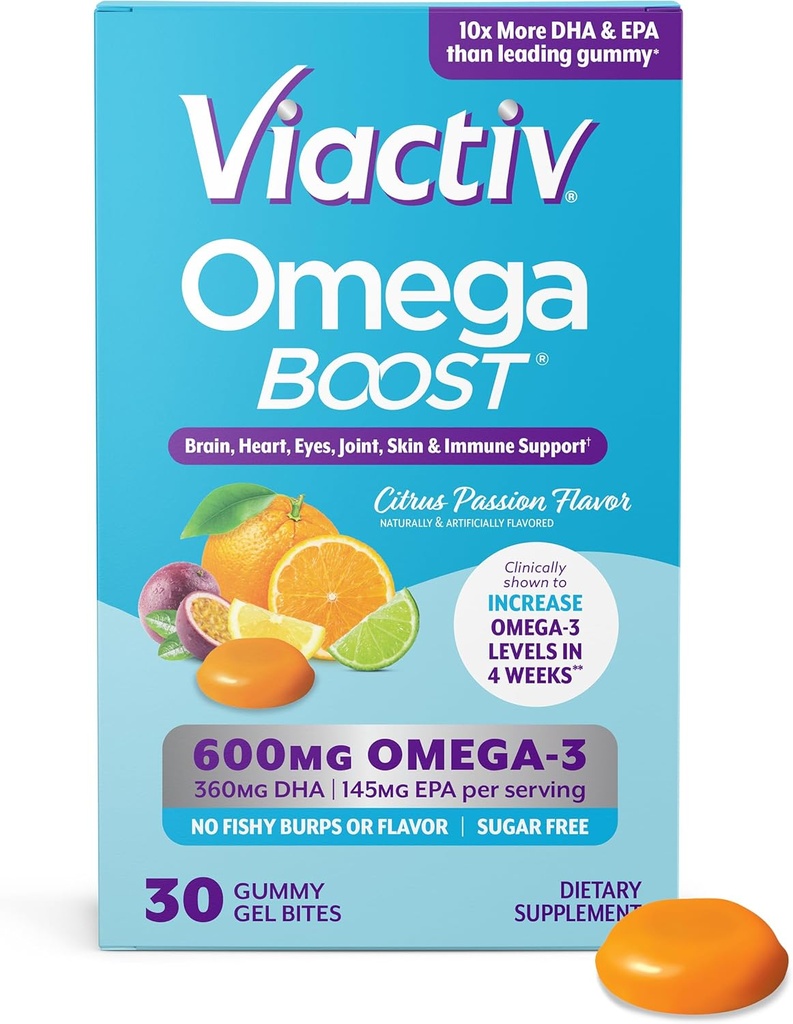 Viactiv Omega 3 Fish Oil Gummies. EPA DHA Supplement for Heart Health and Brain Health, 30 Sugar Free Gummy Vitamins, 1pc Service