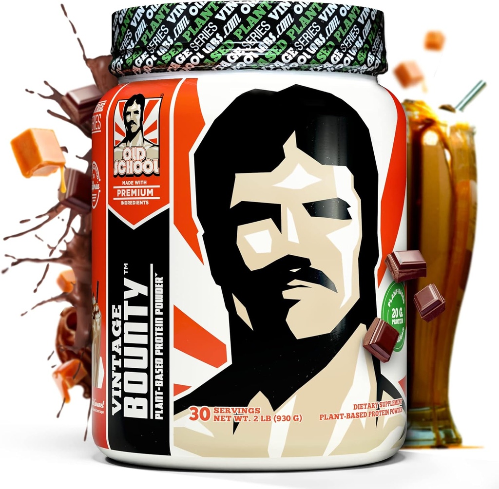 Vintage Bounty - Bitki bazlı Vegan Protein Toz, Post-Workout & Recovery – Pea, Brown Rice, Riley Seed & Sunflower Tohum Protein – Smooth Delicious Chocolate Caramel Flavor, 2 lbs.