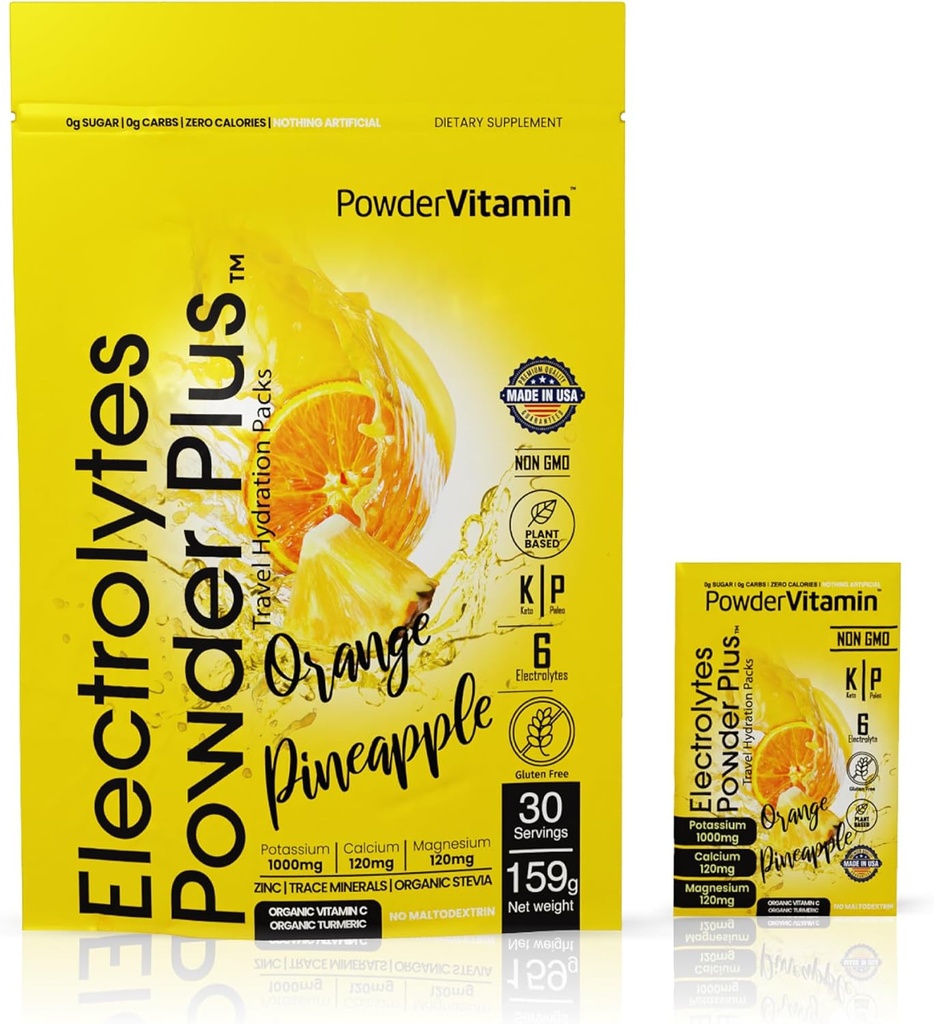 TozVitamin Electrolytes Toz Plus, Keto, Orange Pineapple, Sugar Free, 1000 mg P Properties, 120 mguba, 120 mg Magnezyum, Non-GMO, Zero Calories, 30 Hydration Packets